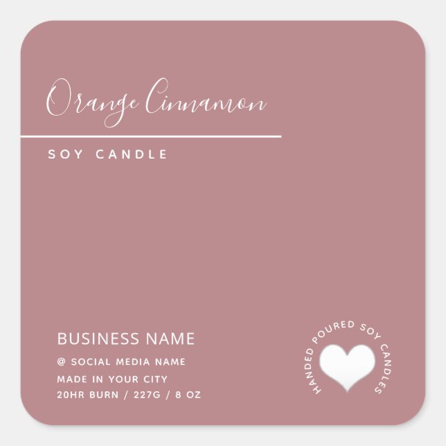 Simple modern  typography white heart  candle squa square sticker (Front)