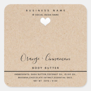 Simple modern  typography white heart kraft look square sticker