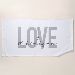 Simple, modern, urban, cool design Love Michigan Beach Towel