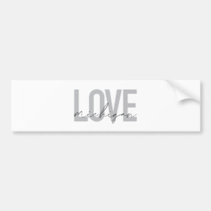 Simple, modern, urban, cool design Love Michigan Bumper Sticker