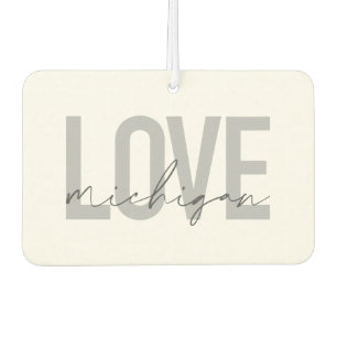 Simple, modern, urban, cool design Love Michigan Car Air Freshener