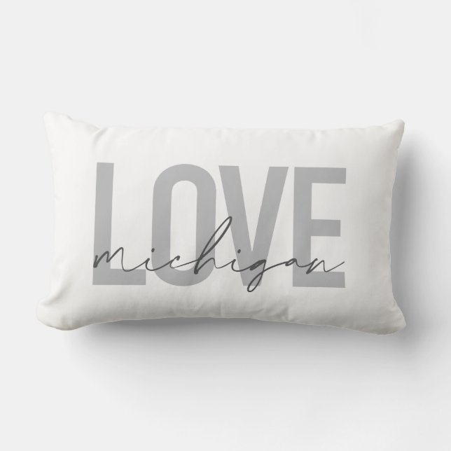 Simple, modern, urban, cool design Love Michigan Lumbar Cushion (Front)