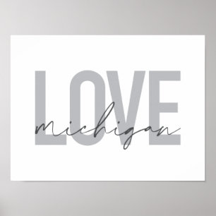Simple, modern, urban, cool design Love Michigan Poster