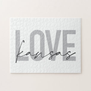Simple, modern, urban, cool design of Love Kansas Jigsaw Puzzle
