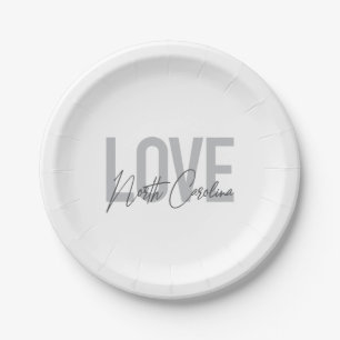 Simple, modern, urban design Love North Carolina Paper Plate