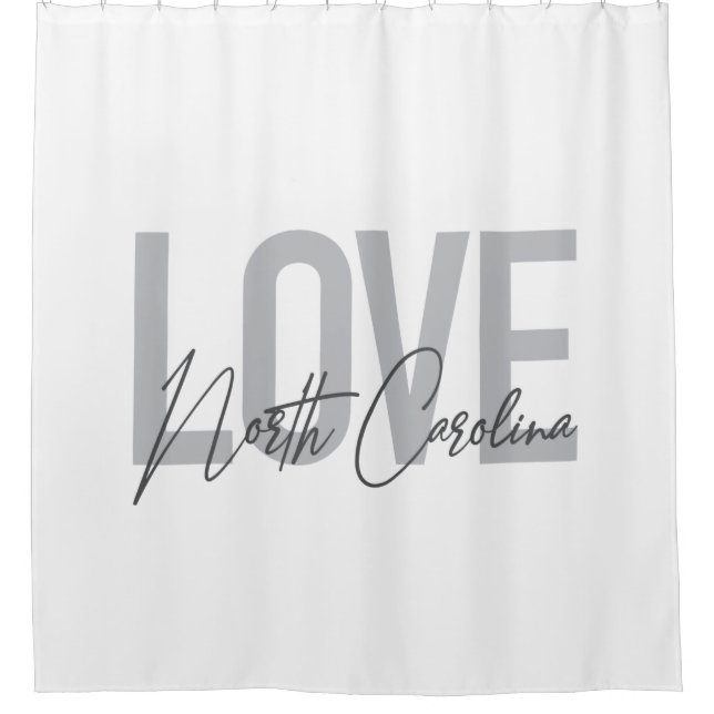 Simple, modern, urban design Love North Carolina Shower Curtain (Front)