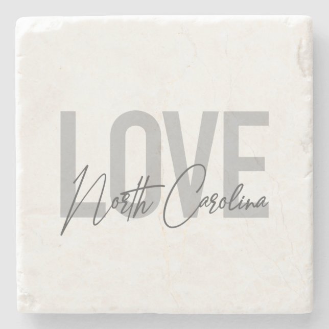 Simple, modern, urban design Love North Carolina Stone Coaster (Front)