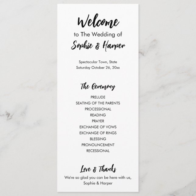 Simple Modern Versatile Casual Black & White Programme (Front)