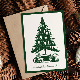 Simple Modern Vintage Christmas Tree and Toys Holiday Card
