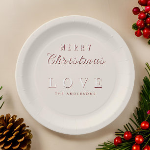 Simple Modern Vintage Typography Merry Christmas Paper Plate