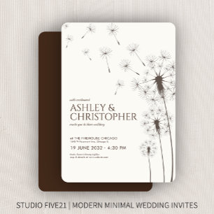 Simple Modern Walnut Brown Dandelion Wedding Invitation