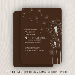 Simple Modern Walnut Brown Dandelion Wedding Invitation