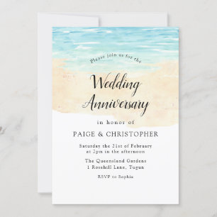 Simple Modern Watercolor Beach Wedding Anniversary Invitation
