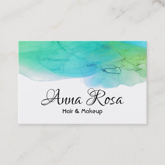 *~* Simple Modern Watercolor Blue Aqua Abstract Business Card (Front)
