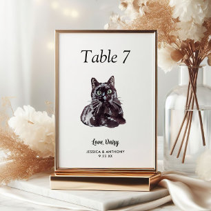 Simple Modern Watercolor Cat Wedding  Table Number