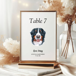 Simple Modern Watercolor Dog Wedding  Table Number