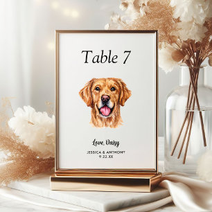 Simple Modern Watercolor Dog Wedding  Table Number
