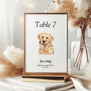 Simple Modern Watercolor Dog Wedding  Table Number