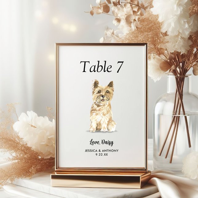 Simple Modern Watercolor Dog Wedding  Table Number (Creator Uploaded)
