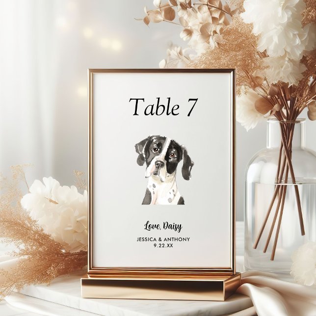 Simple Modern Watercolor Dog Wedding  Table Number (Creator Uploaded)