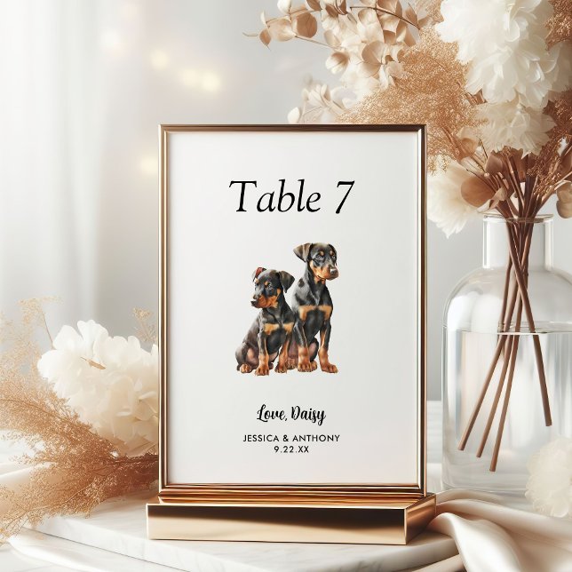 Simple Modern Watercolor Dog Wedding  Table Number (Creator Uploaded)