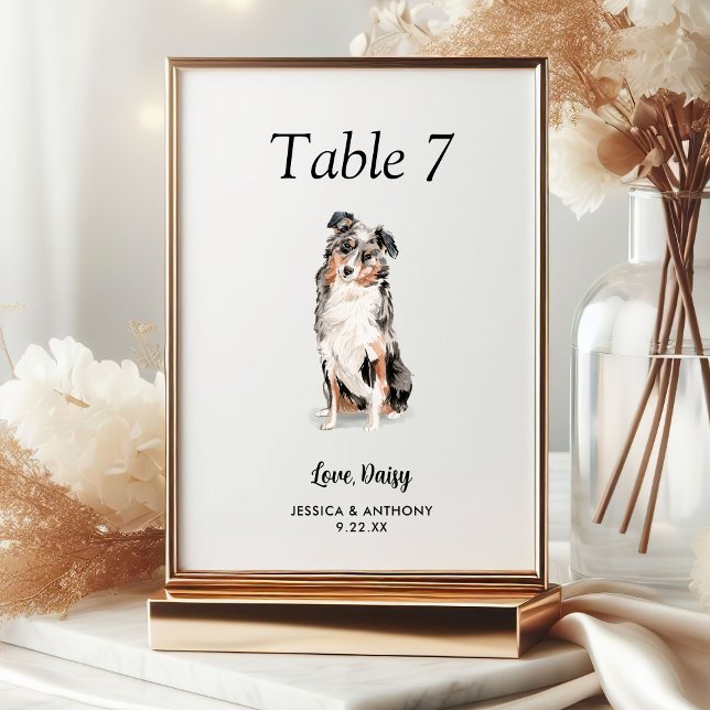 Simple Modern Watercolor Dog Wedding  Table Number (Creator Uploaded)