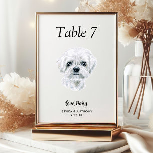 Simple Modern Watercolor Dog Wedding  Table Number