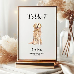 Simple Modern Watercolor Dog Wedding  Table Number