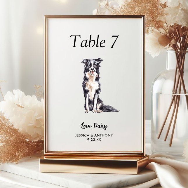 Simple Modern Watercolor Dog Wedding  Table Number (Creator Uploaded)