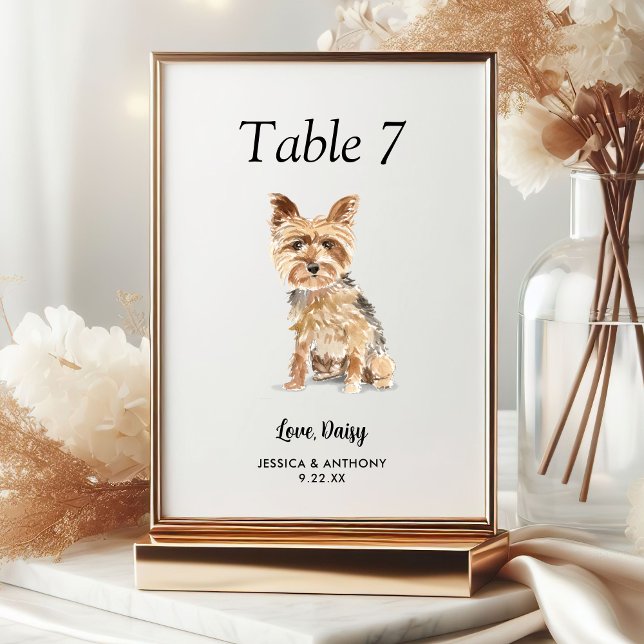 Simple Modern Watercolor Dog Wedding  Table Number (Creator Uploaded)