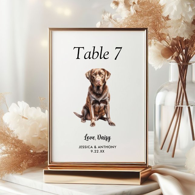 Simple Modern Watercolor Dog Wedding  Table Number (Creator Uploaded)