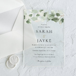 Simple Modern Watercolor Green Leaf Wedding Acrylic Invitations