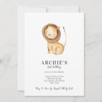 Simple Modern Watercolor Lion 1st Birthday