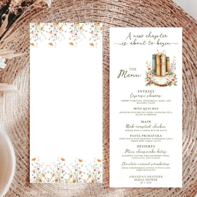 Simple Modern Watercolor Storybook Bridal Shower  Menu (Creator Uploaded)