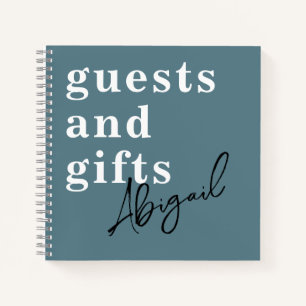 Simple Modern Watercolor Teal Bridal Shower Guest  Notebook