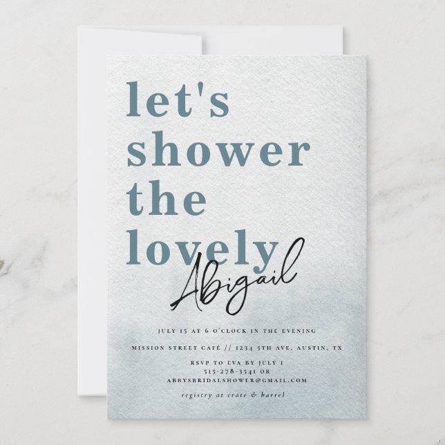 Simple Modern Watercolor Teal Bridal Shower Invitation (Front)