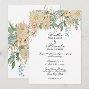 Simple Modern Watercolor Wedding Floral Blush Invitation