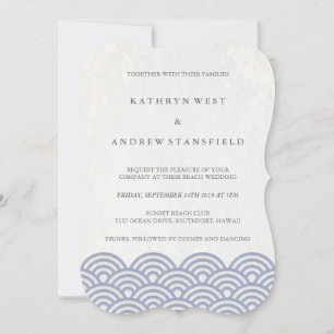 Simple Modern Waves Purple + White Beach Wedding Invitation
