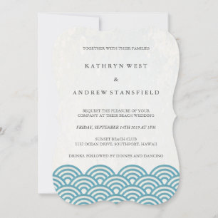 Simple Modern Waves Sea Blue/Green Beach Wedding Invitation