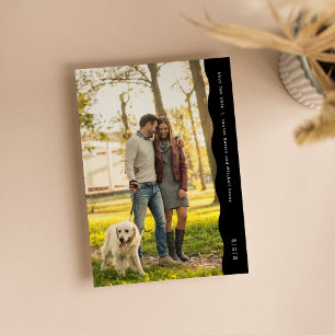 Simple modern wavy edge black and white photo save the date