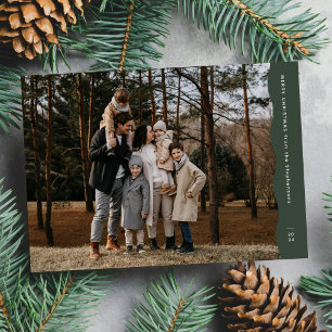 Simple modern wavy edge green Christmas photo Holiday Card