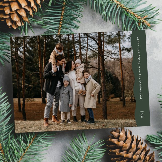 Simple modern wavy edge green Christmas photo Holiday Card (Creator Uploaded)