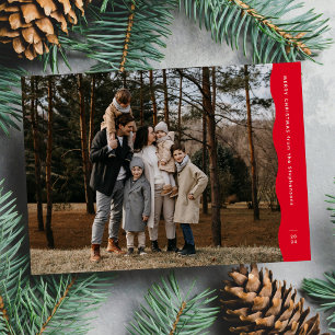 Simple modern wavy edge red Christmas photo Holiday Card