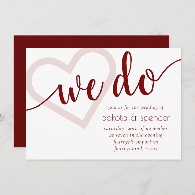 Simple Modern We Do | Candy Red Flourish Script Invitation (Front/Back)