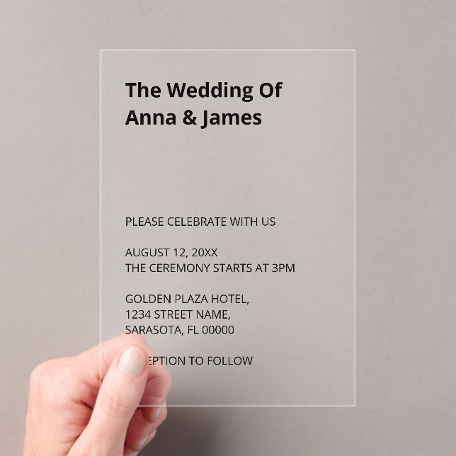 Simple Modern Wedding Acrylic Invitation (Insitu (Handheld))