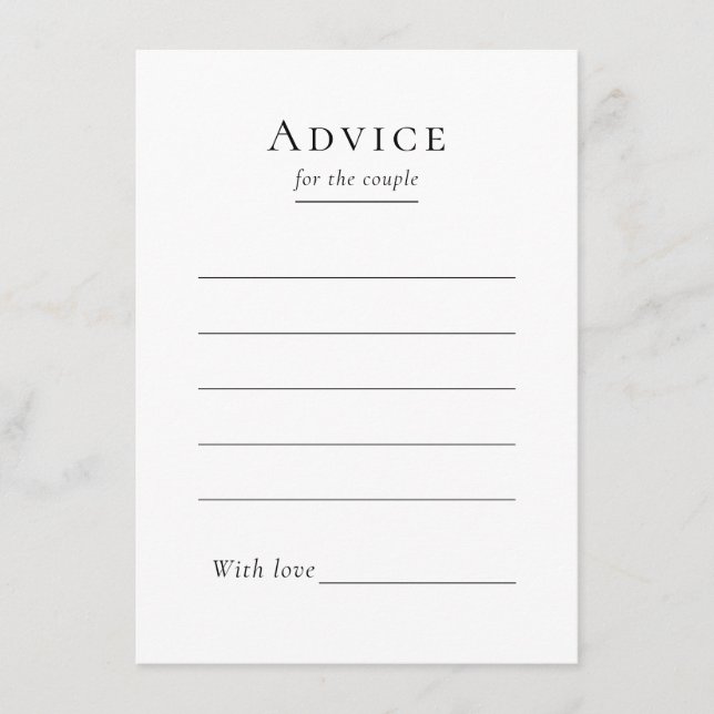 Simple Modern Wedding Advice Card (Front)