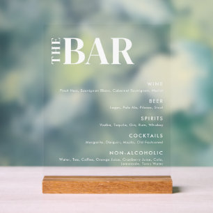 Simple Modern Wedding Bar Menu Acrylic Sign