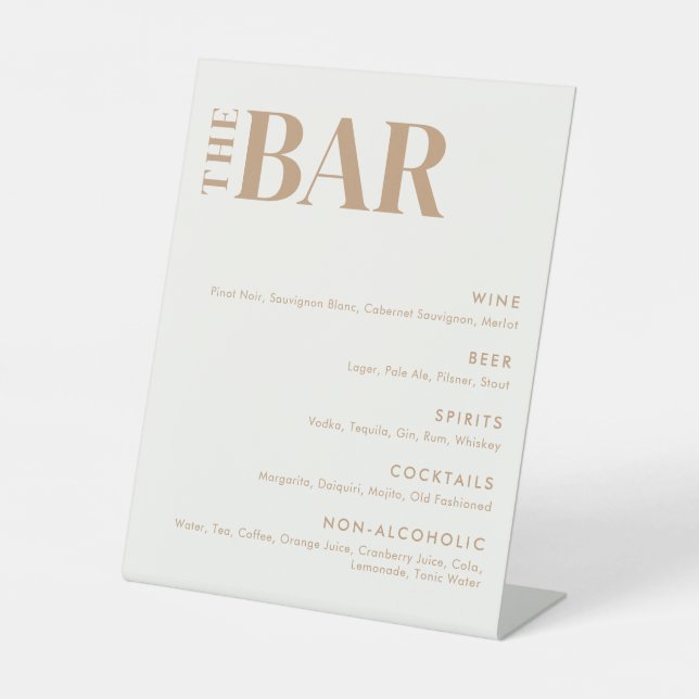 Simple Modern Wedding Bar Menu Pedestal Sign (Front)