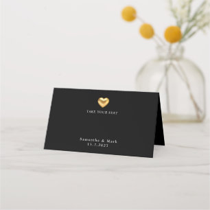 Simple Modern Wedding Gold Heart Folded Place Card