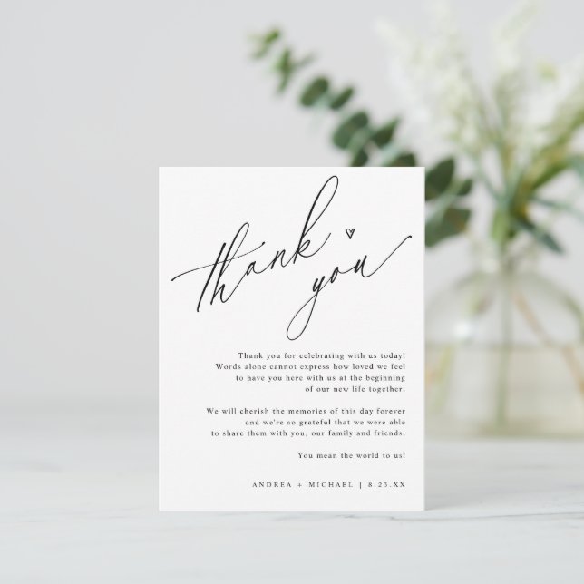 Simple Modern Wedding Hand Drawn Heart Thank You Card (Standing Front)